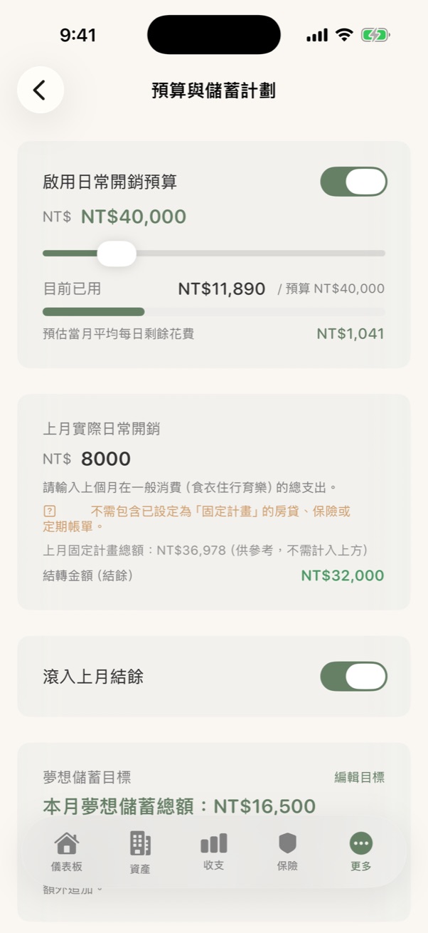 預算頁上半部