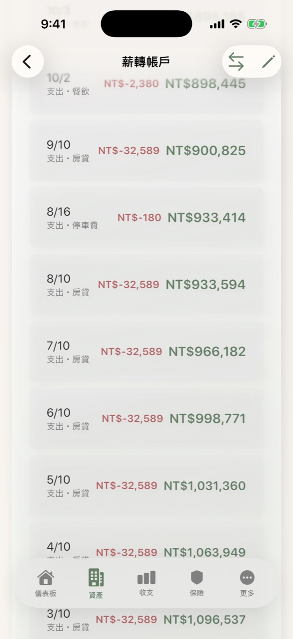存款帳戶的餘額異動紀錄
